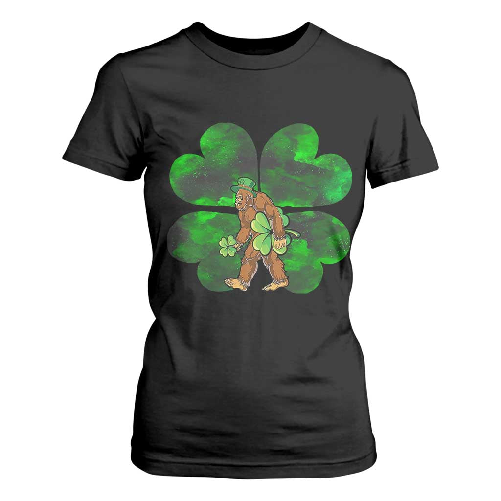 St Patricks Day Lucky Shamrock Bigfoot T Shirt For Women Funny Sasquatch Irish TS10 Black Print Your Wear