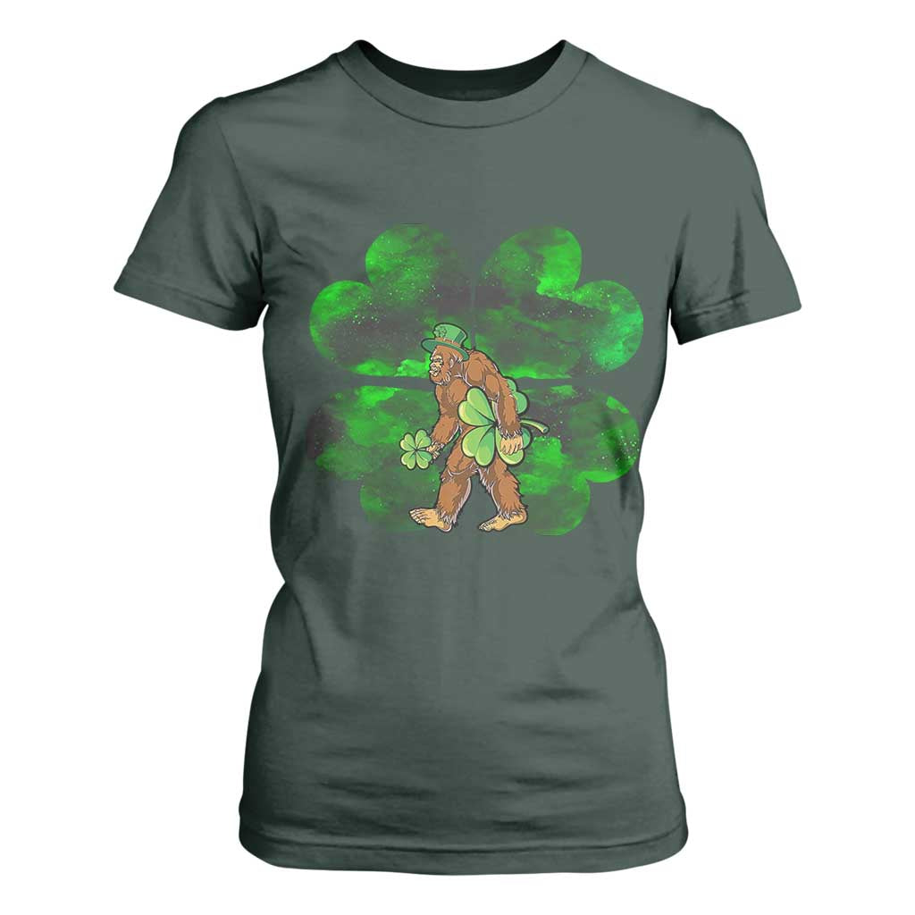 St Patricks Day Lucky Shamrock Bigfoot T Shirt For Women Funny Sasquatch Irish TS10 Dark Forest Green Print Your Wear