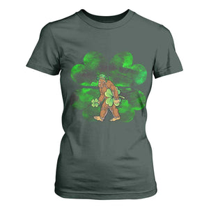 St Patricks Day Lucky Shamrock Bigfoot T Shirt For Women Funny Sasquatch Irish TS10 Dark Forest Green Print Your Wear