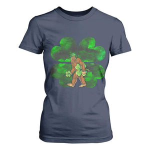 St Patricks Day Lucky Shamrock Bigfoot T Shirt For Women Funny Sasquatch Irish TS10 Navy Print Your Wear