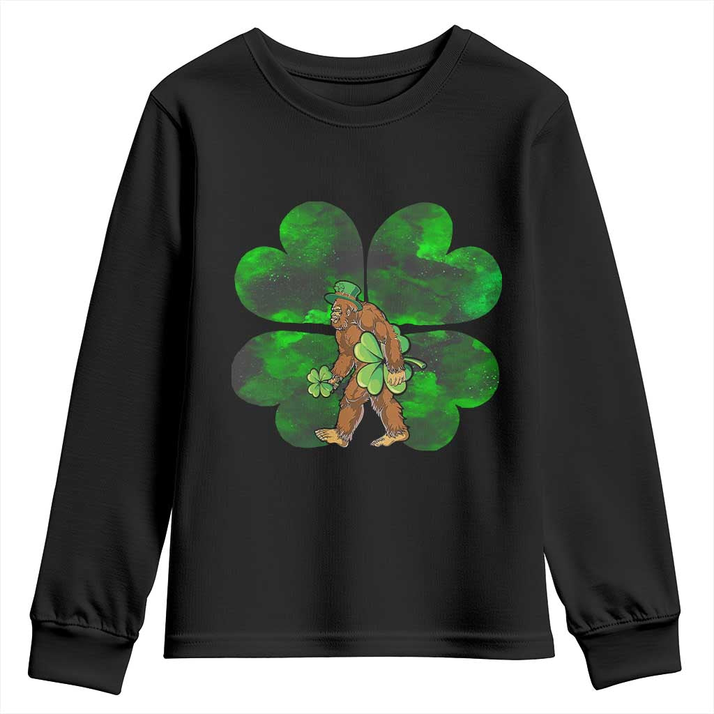St Patricks Day Lucky Shamrock Bigfoot Youth Sweatshirt Funny Sasquatch Irish TS10 Black Print Your Wear