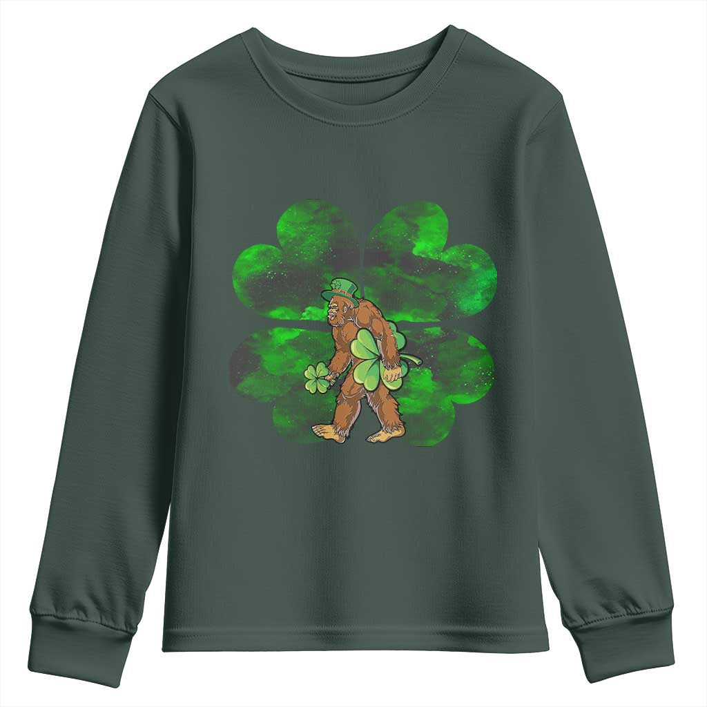 St Patricks Day Lucky Shamrock Bigfoot Youth Sweatshirt Funny Sasquatch Irish TS10 Dark Forest Green Print Your Wear