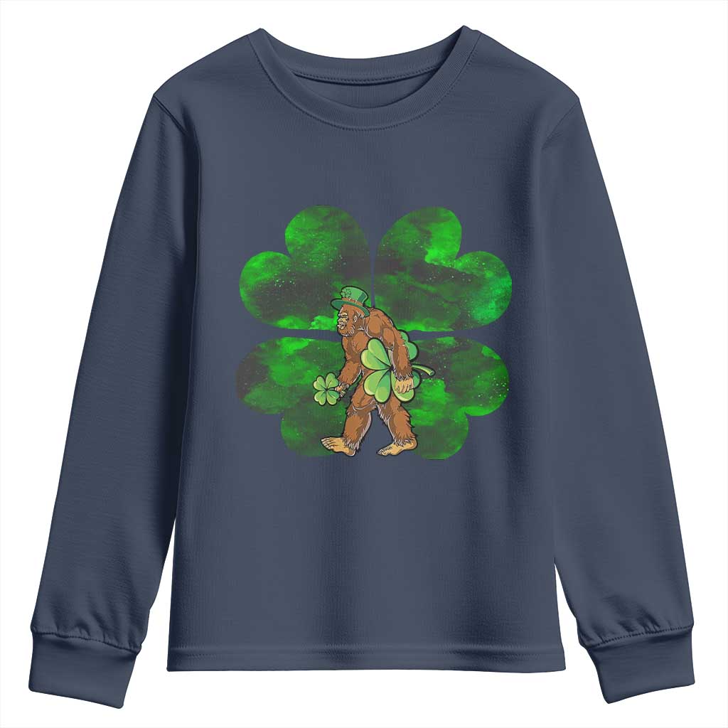 St Patricks Day Lucky Shamrock Bigfoot Youth Sweatshirt Funny Sasquatch Irish TS10 Navy Print Your Wear