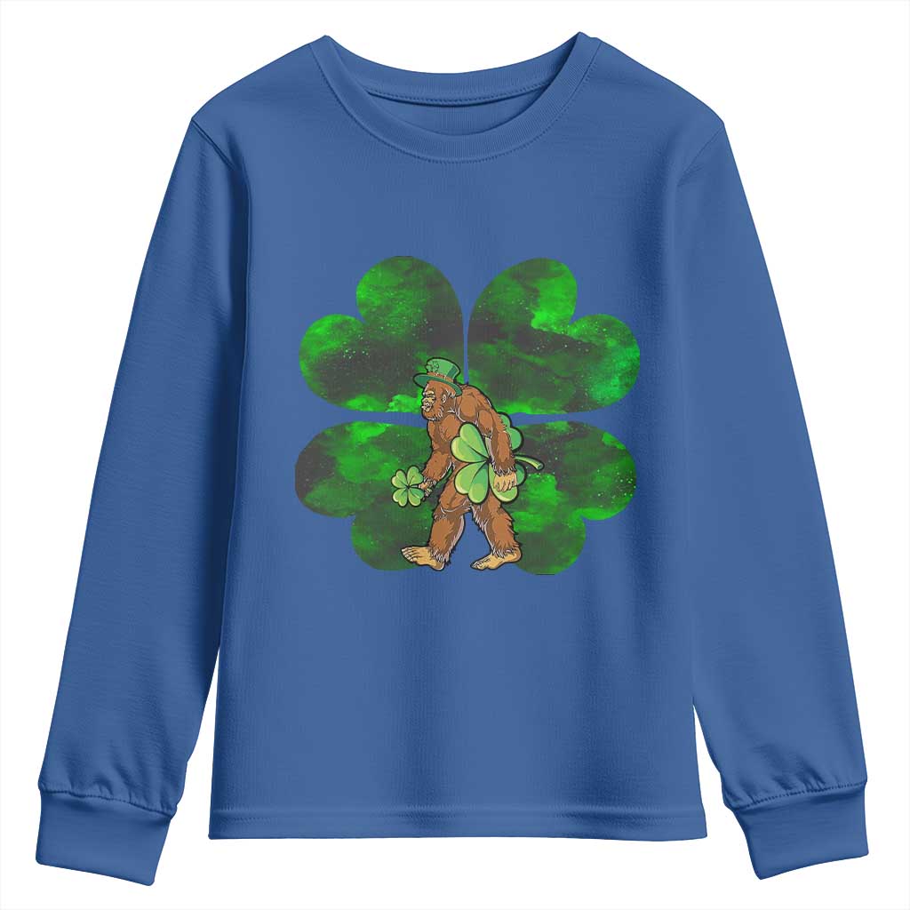 St Patricks Day Lucky Shamrock Bigfoot Youth Sweatshirt Funny Sasquatch Irish TS10 Royal Blue Print Your Wear