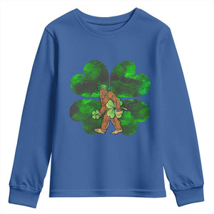 St Patricks Day Lucky Shamrock Bigfoot Youth Sweatshirt Funny Sasquatch Irish TS10 Royal Blue Print Your Wear