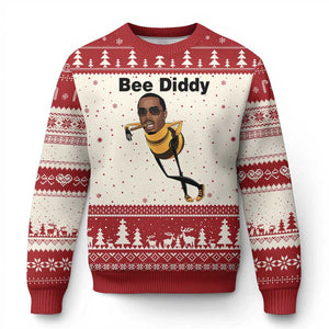 Bee Diddy Ugly Christmas Sweater Dark Humor Internet Meme Brainrot Gen Z TS10 Beige Red Print Your Wear