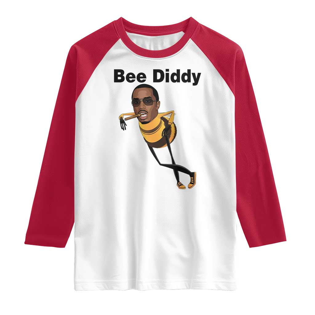 Bee Diddy Raglan Shirt Dark Humor Internet Meme Brainrot Gen Z TS10 White Red Print Your Wear