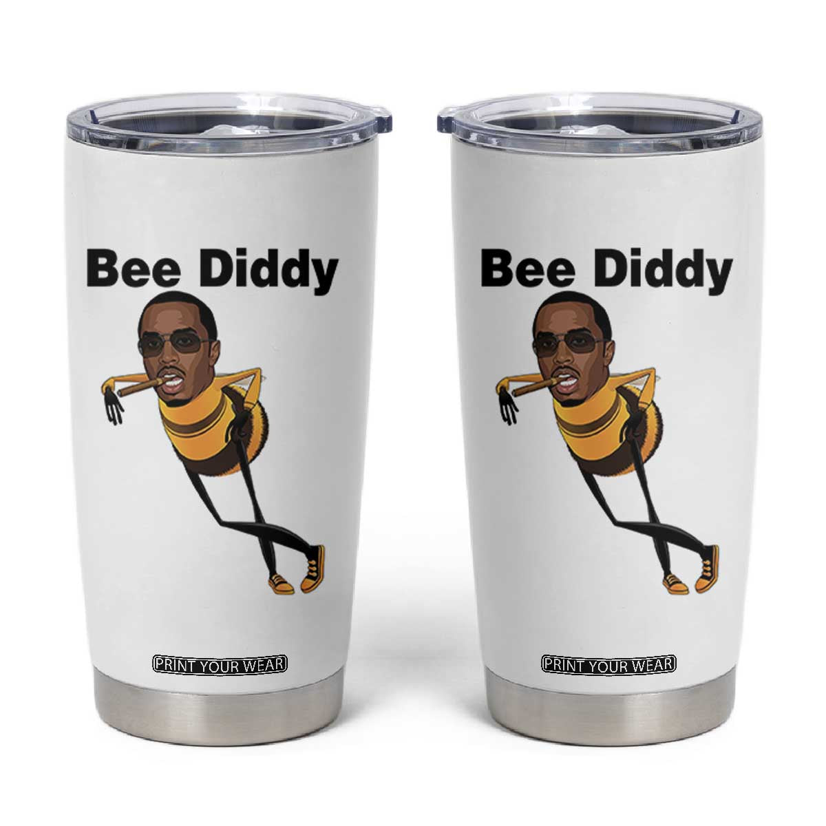 Bee Diddy Tumbler Cup Dark Humor Internet Meme Brainrot Gen Z TS10 White Print Your Wear