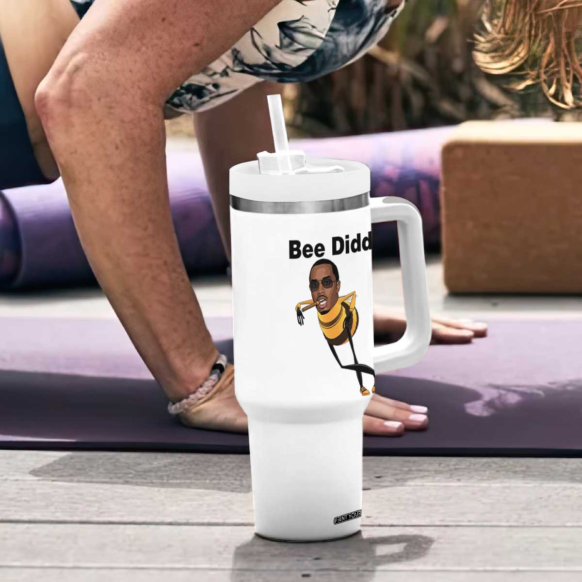 Bee Diddy Tumbler With Handle Dark Humor Internet Meme Brainrot Gen Z TS10 Print Your Wear