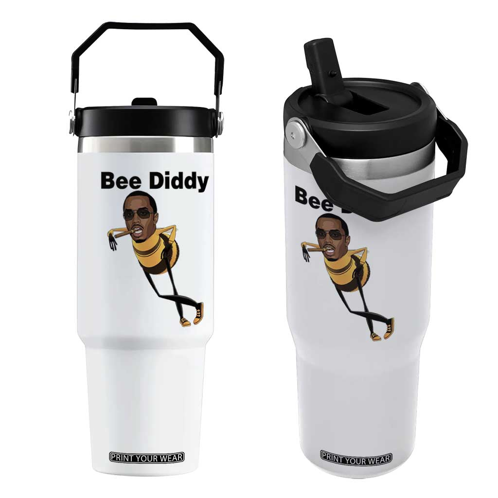 Bee Diddy Flip Straw Tumbler Dark Humor Internet Meme Brainrot Gen Z TS10 One Size: 30 oz White Print Your Wear