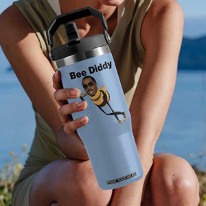 Bee Diddy Flip Straw Tumbler Dark Humor Internet Meme Brainrot Gen Z TS10 One Size: 30 oz Light Blue Print Your Wear