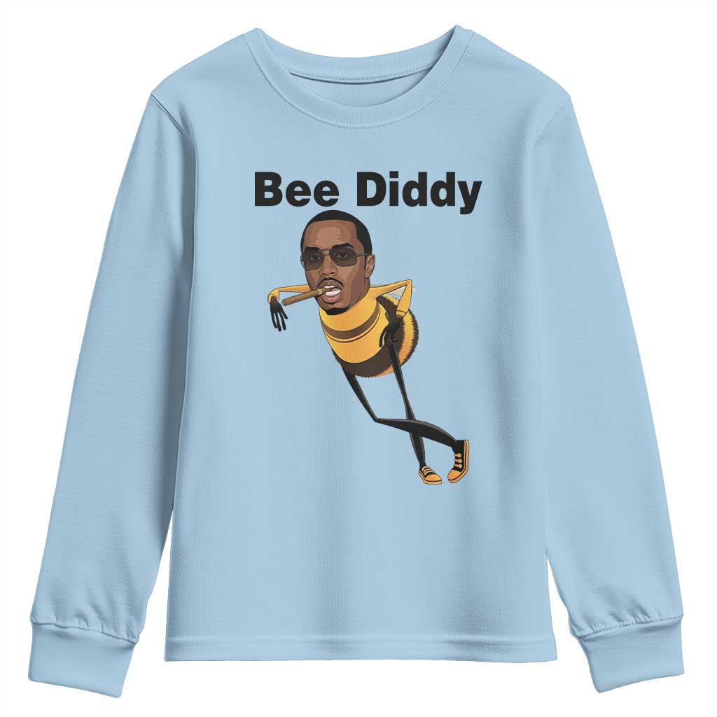 Bee Diddy Youth Sweatshirt Dark Humor Internet Meme Brainrot Gen Z TS10 Light Blue Print Your Wear
