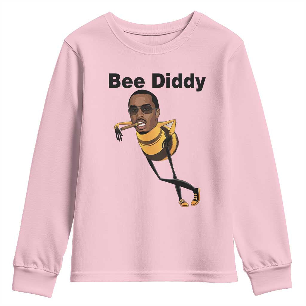 Bee Diddy Youth Sweatshirt Dark Humor Internet Meme Brainrot Gen Z TS10 Light Pink Print Your Wear