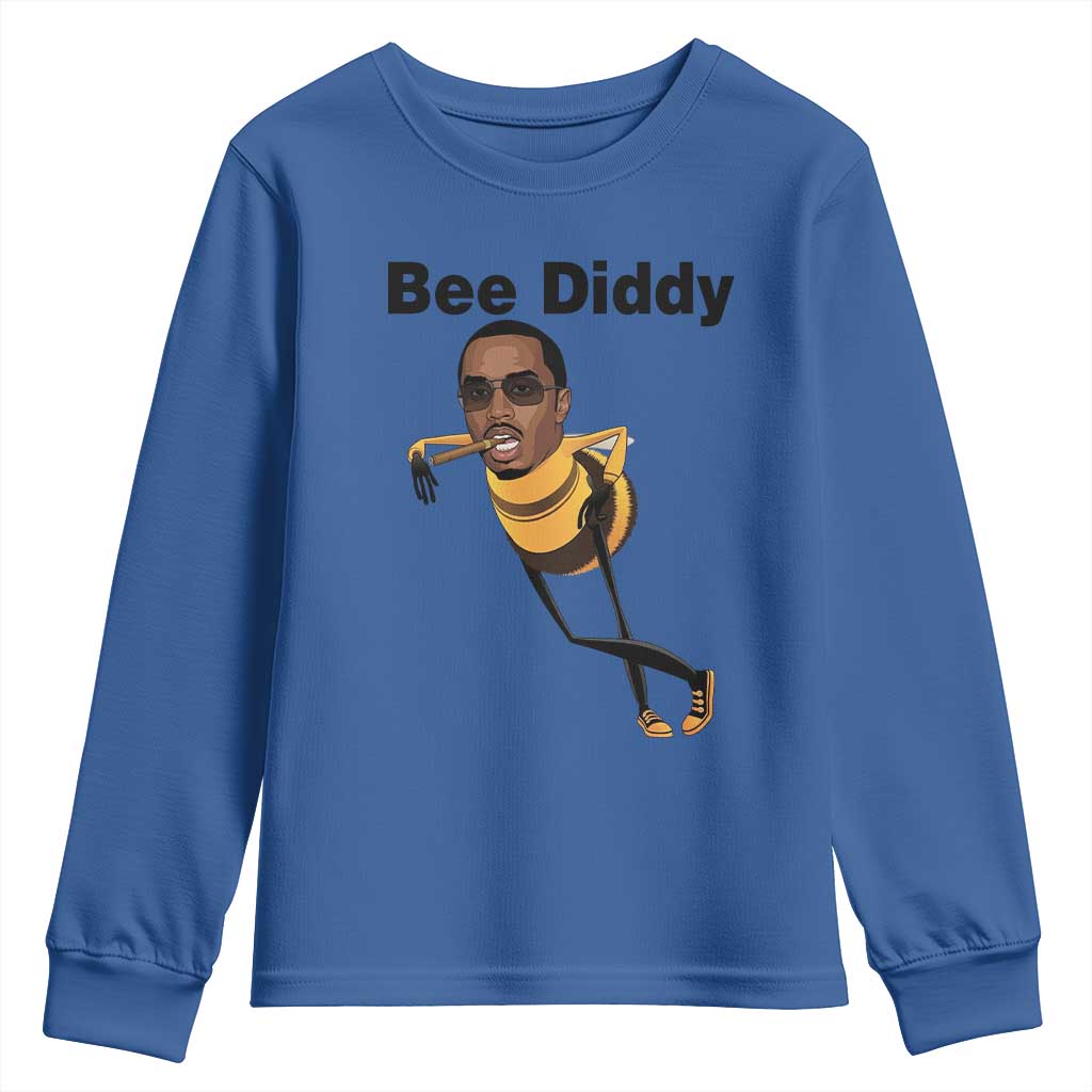 Bee Diddy Youth Sweatshirt Dark Humor Internet Meme Brainrot Gen Z TS10 Royal Blue Print Your Wear