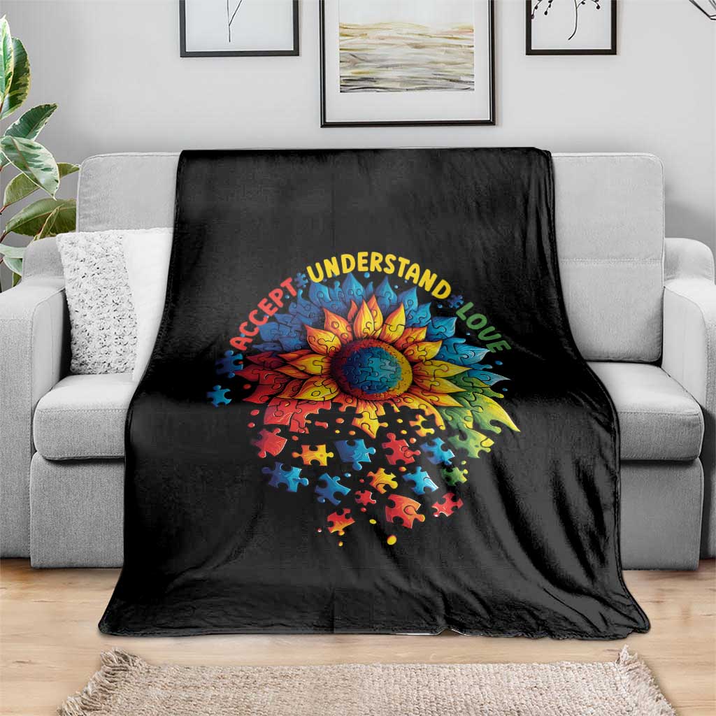 Autism Acceptance Sunflower Puzzle Throw Blanket Accept Understand Love ASD TS10 Print Your Wear