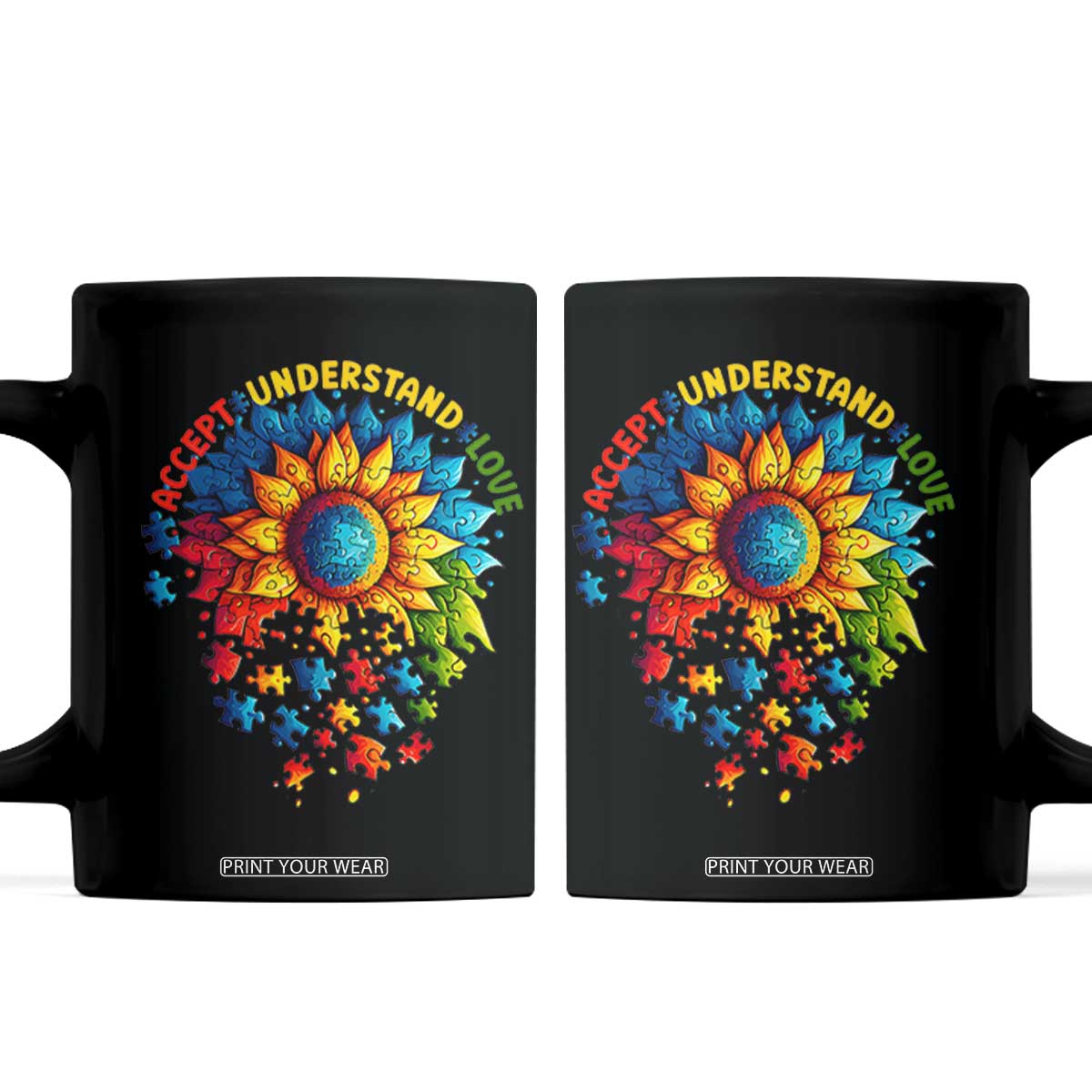 Autism Acceptance Sunflower Puzzle Coffee Mug Accept Understand Love ASD TS10 Black Print Your Wear
