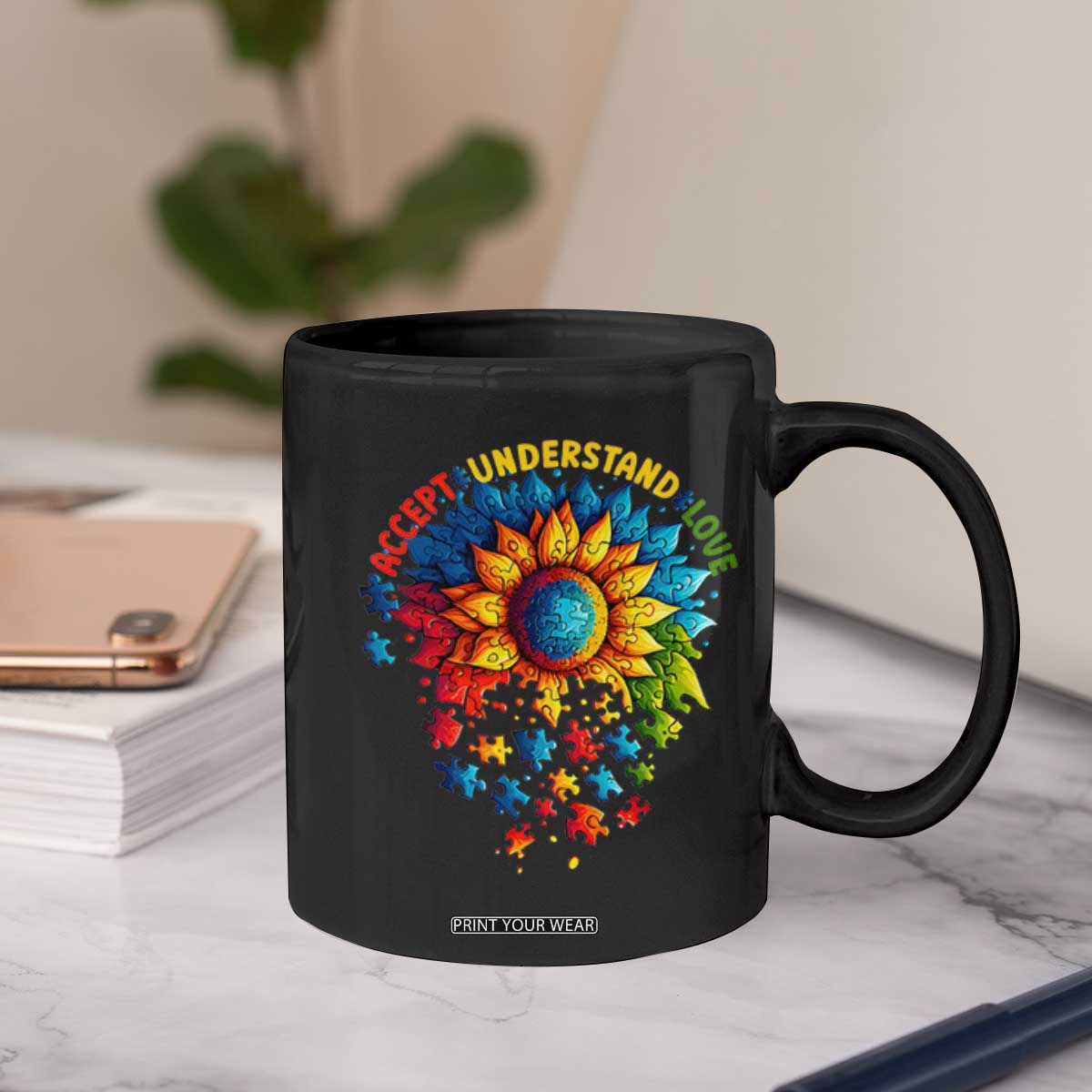 Autism Acceptance Sunflower Puzzle Coffee Mug Accept Understand Love ASD TS10 Print Your Wear