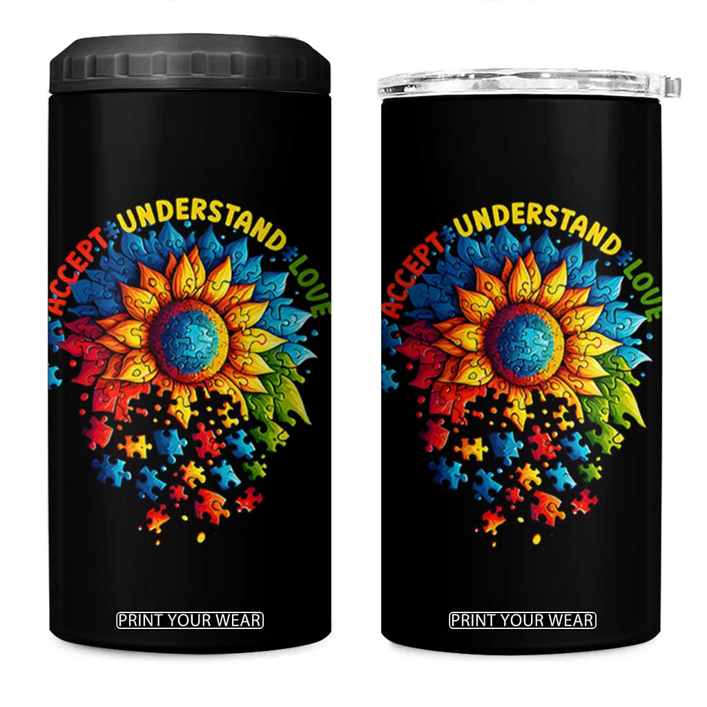 Autism Acceptance Sunflower Puzzle 4 in 1 Can Cooler Tumbler Accept Understand Love ASD TS10 One Size: 16 oz Black Print Your Wear