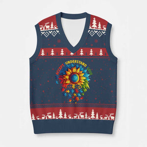 Autism Acceptance Sunflower Puzzle V-Neck Knit Sweater Vest Accept Understand Love ASD TS10 Navy Red Print Your Wear