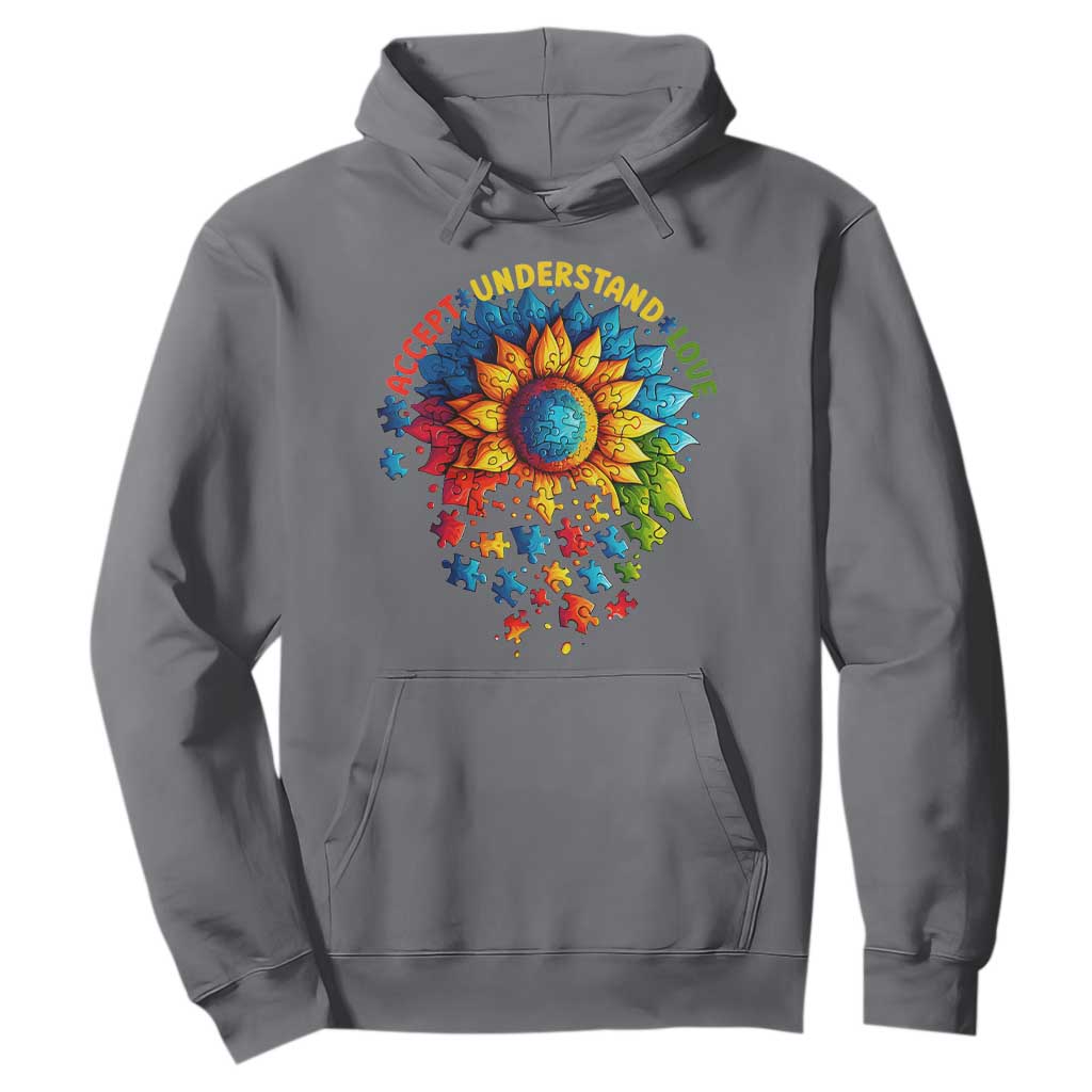 Autism Acceptance Sunflower Puzzle Hoodie Accept Understand Love ASD TS10 Charcoal Print Your Wear