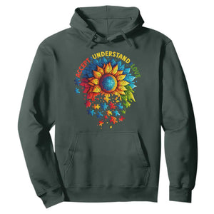 Autism Acceptance Sunflower Puzzle Hoodie Accept Understand Love ASD TS10 Dark Forest Green Print Your Wear