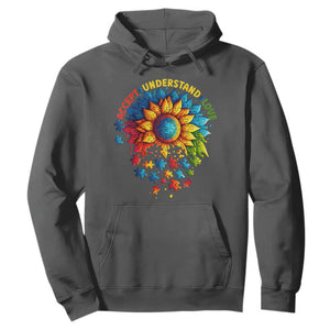 Autism Acceptance Sunflower Puzzle Hoodie Accept Understand Love ASD TS10 Dark Heather Print Your Wear