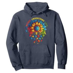 Autism Acceptance Sunflower Puzzle Hoodie Accept Understand Love ASD TS10 Navy Print Your Wear