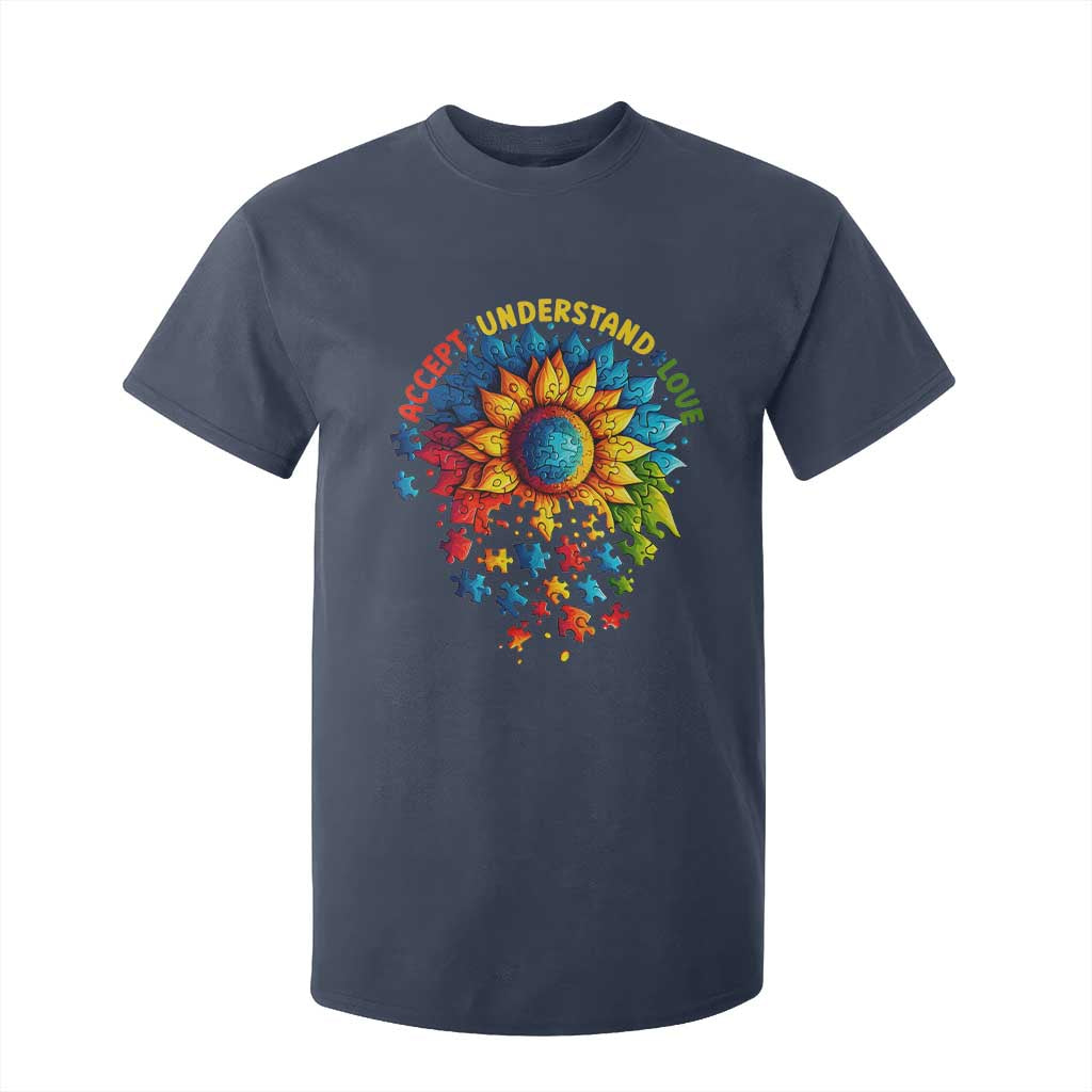 Autism Acceptance Sunflower Puzzle T Shirt For Kid Accept Understand Love ASD TS10 Navy Print Your Wear