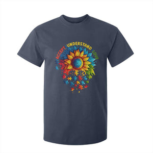 Autism Acceptance Sunflower Puzzle T Shirt For Kid Accept Understand Love ASD TS10 Navy Print Your Wear