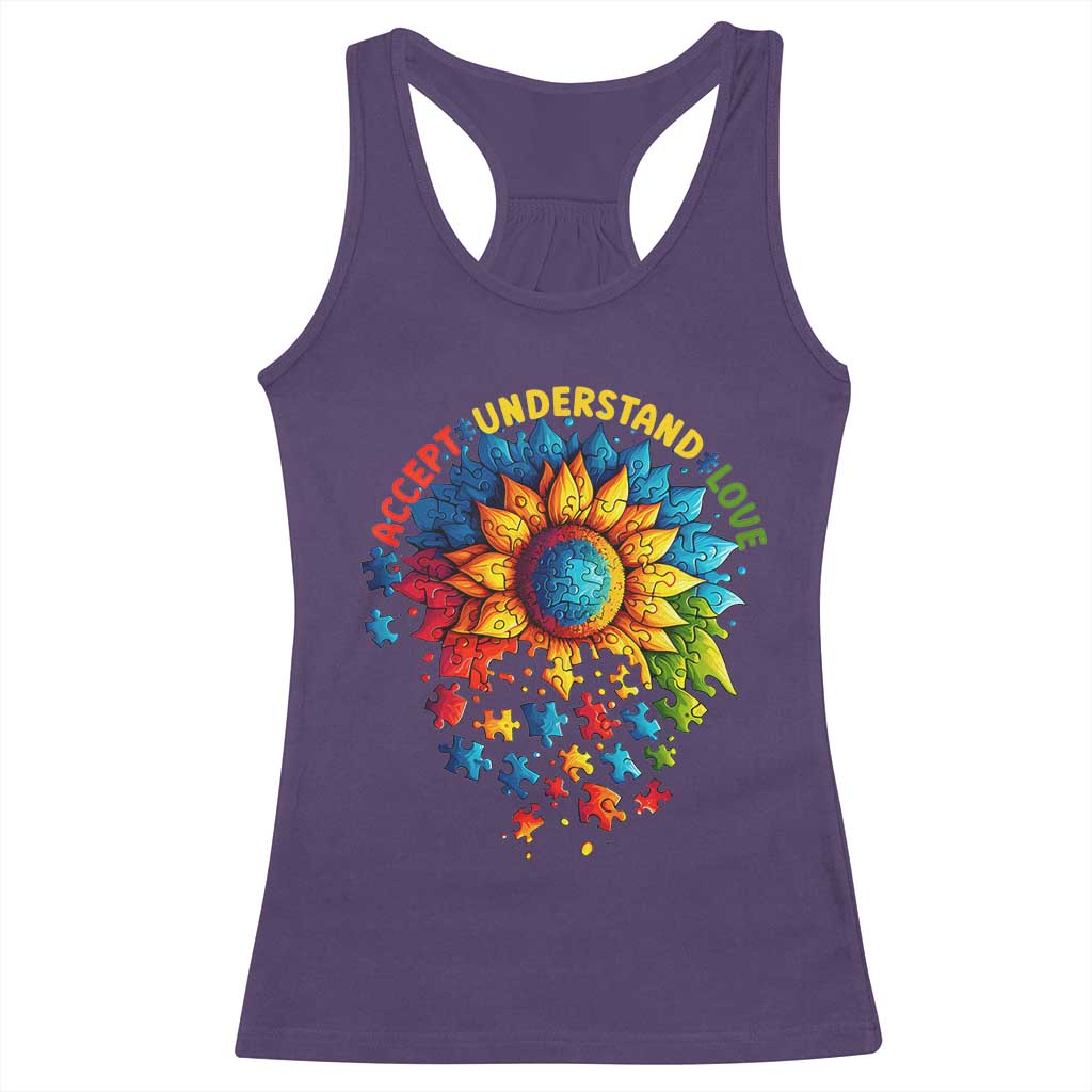 Autism Acceptance Sunflower Puzzle Racerback Tank Top Accept Understand Love ASD TS10 Purple Print Your Wear