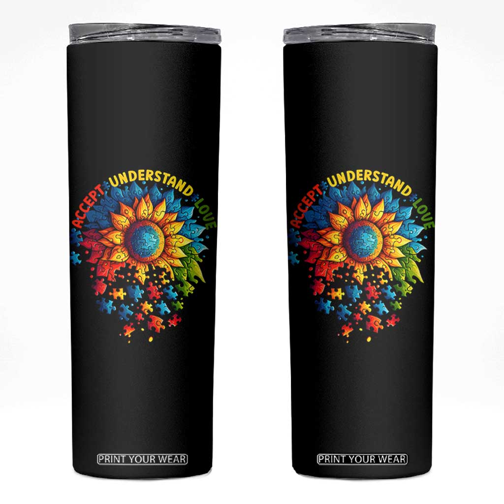 Autism Acceptance Sunflower Puzzle Skinny Tumbler Accept Understand Love ASD TS10 Black Print Your Wear