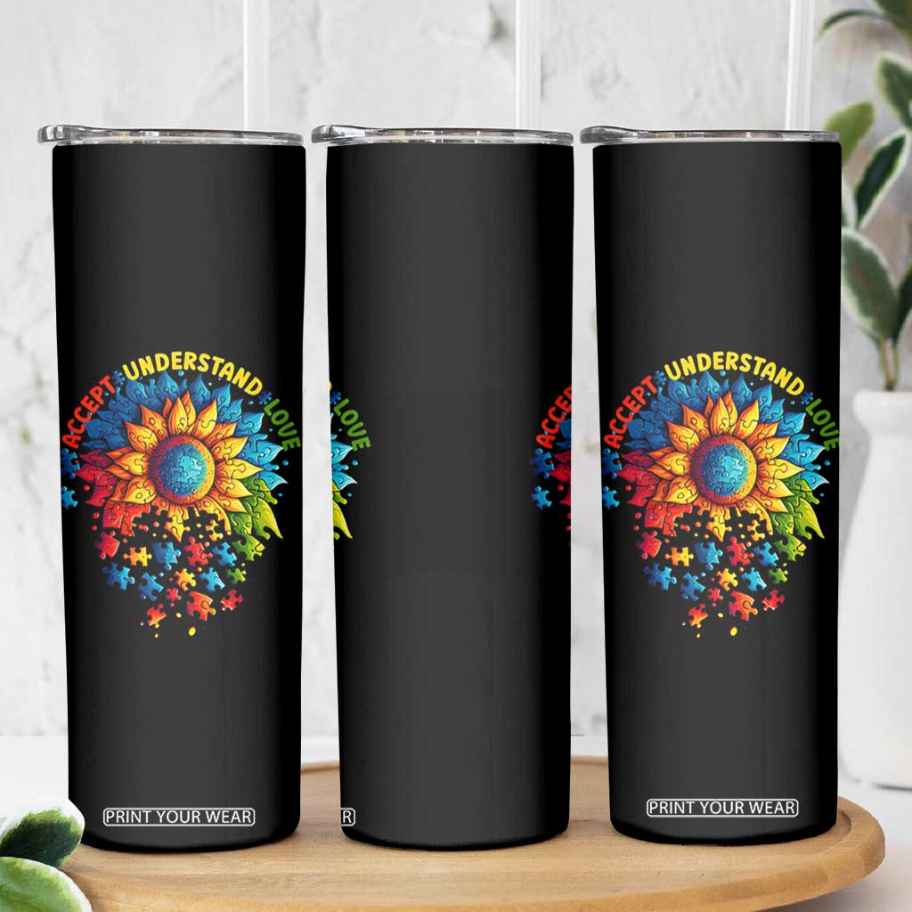Autism Acceptance Sunflower Puzzle Skinny Tumbler Accept Understand Love ASD TS10 Print Your Wear