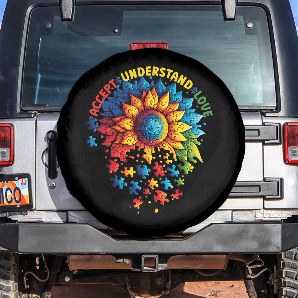 Autism Acceptance Sunflower Puzzle Spare Tire Cover Accept Understand Love ASD TS10 No hole Black Print Your Wear