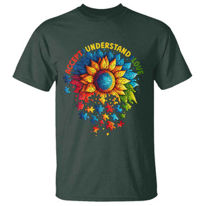Autism Acceptance Sunflower Puzzle T Shirt Accept Understand Love ASD TS10 Dark Forest Green Print Your Wear