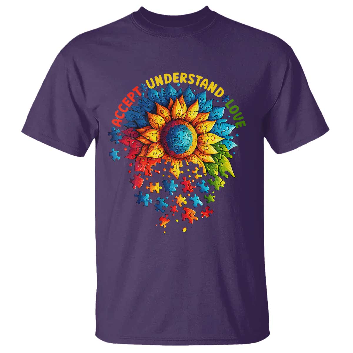 Autism Acceptance Sunflower Puzzle T Shirt Accept Understand Love ASD TS10 Purple Print Your Wear