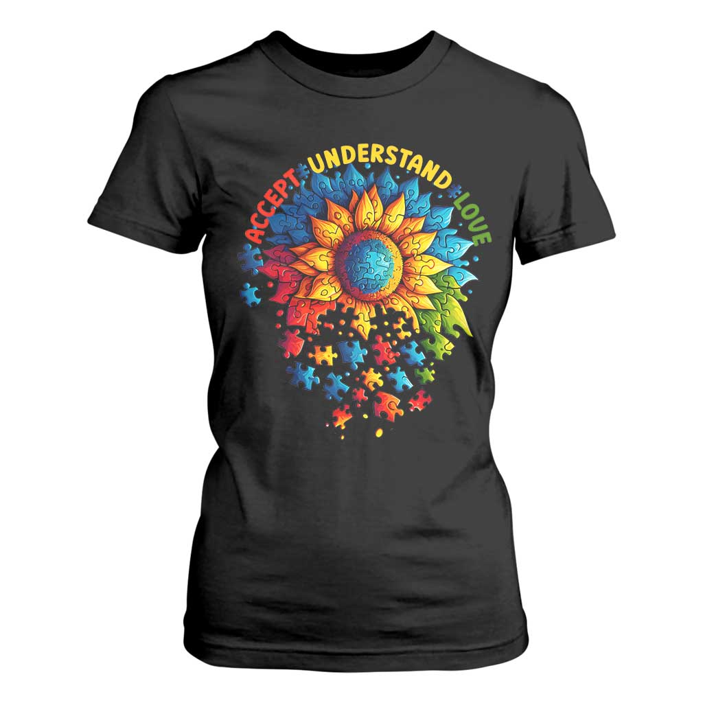 Autism Acceptance Sunflower Puzzle T Shirt For Women Accept Understand Love ASD TS10 Black Print Your Wear