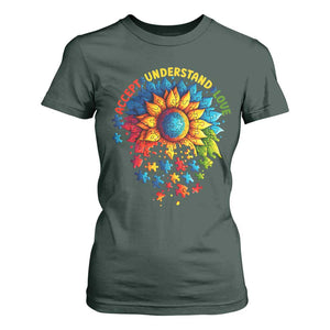 Autism Acceptance Sunflower Puzzle T Shirt For Women Accept Understand Love ASD TS10 Dark Forest Green Print Your Wear