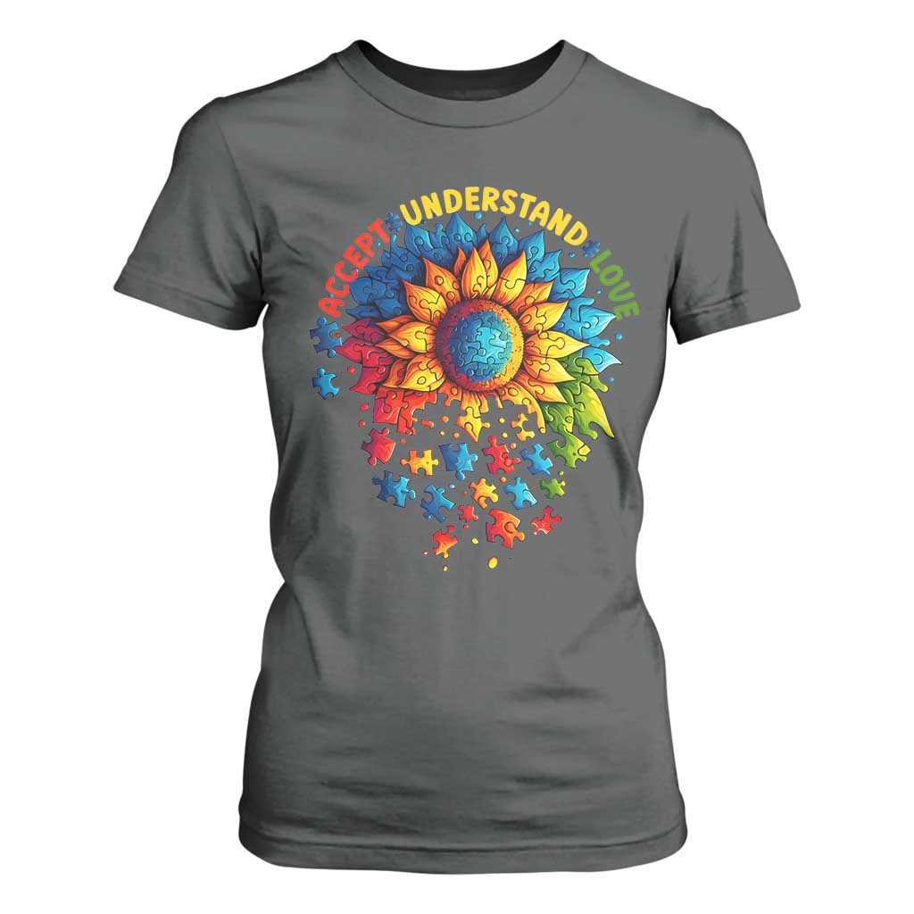 Autism Acceptance Sunflower Puzzle T Shirt For Women Accept Understand Love ASD TS10 Dark Heather Print Your Wear