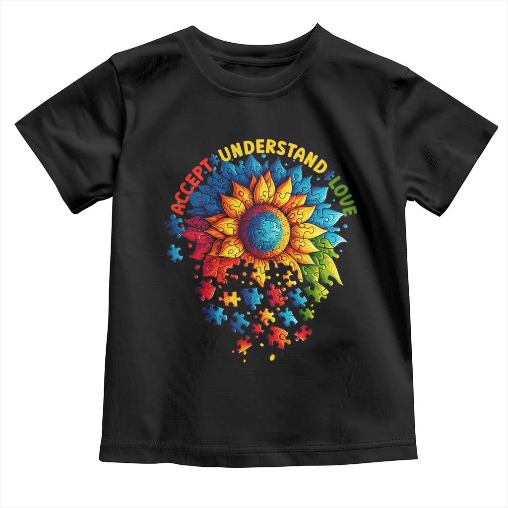 Autism Acceptance Sunflower Puzzle Toddler T Shirt Accept Understand Love ASD TS10 Black Print Your Wear