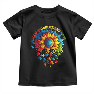 Autism Acceptance Sunflower Puzzle Toddler T Shirt Accept Understand Love ASD TS10 Black Print Your Wear