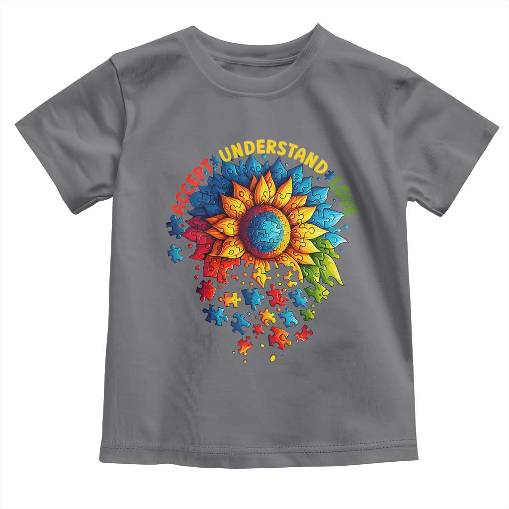 Autism Acceptance Sunflower Puzzle Toddler T Shirt Accept Understand Love ASD TS10 Charcoal Print Your Wear