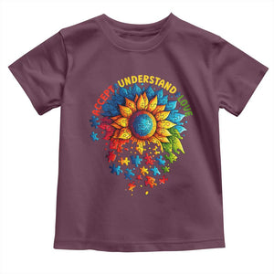 Autism Acceptance Sunflower Puzzle Toddler T Shirt Accept Understand Love ASD TS10 Maroon Print Your Wear
