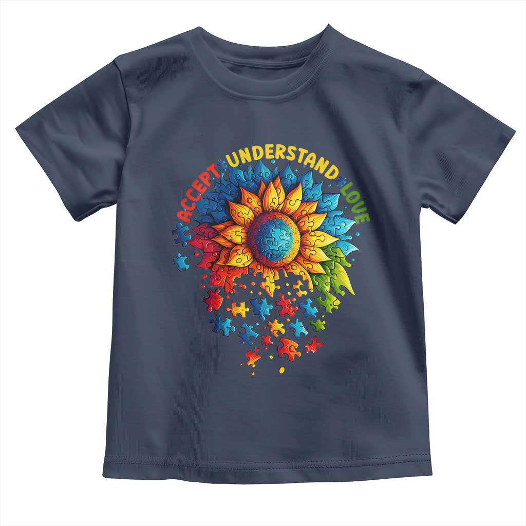 Autism Acceptance Sunflower Puzzle Toddler T Shirt Accept Understand Love ASD TS10 Navy Print Your Wear