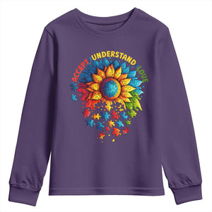 Autism Acceptance Sunflower Puzzle Youth Sweatshirt Accept Understand Love ASD TS10 Purple Print Your Wear