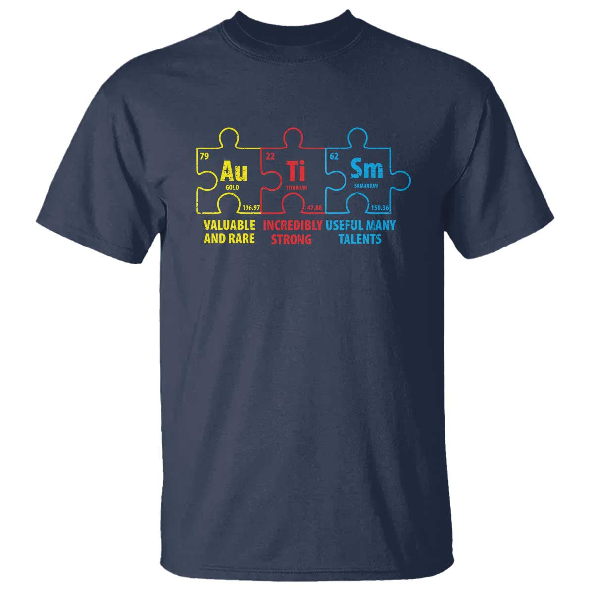Autism Awareness T Shirt Elements Periodic Table ASD TS10 Navy Print Your Wear