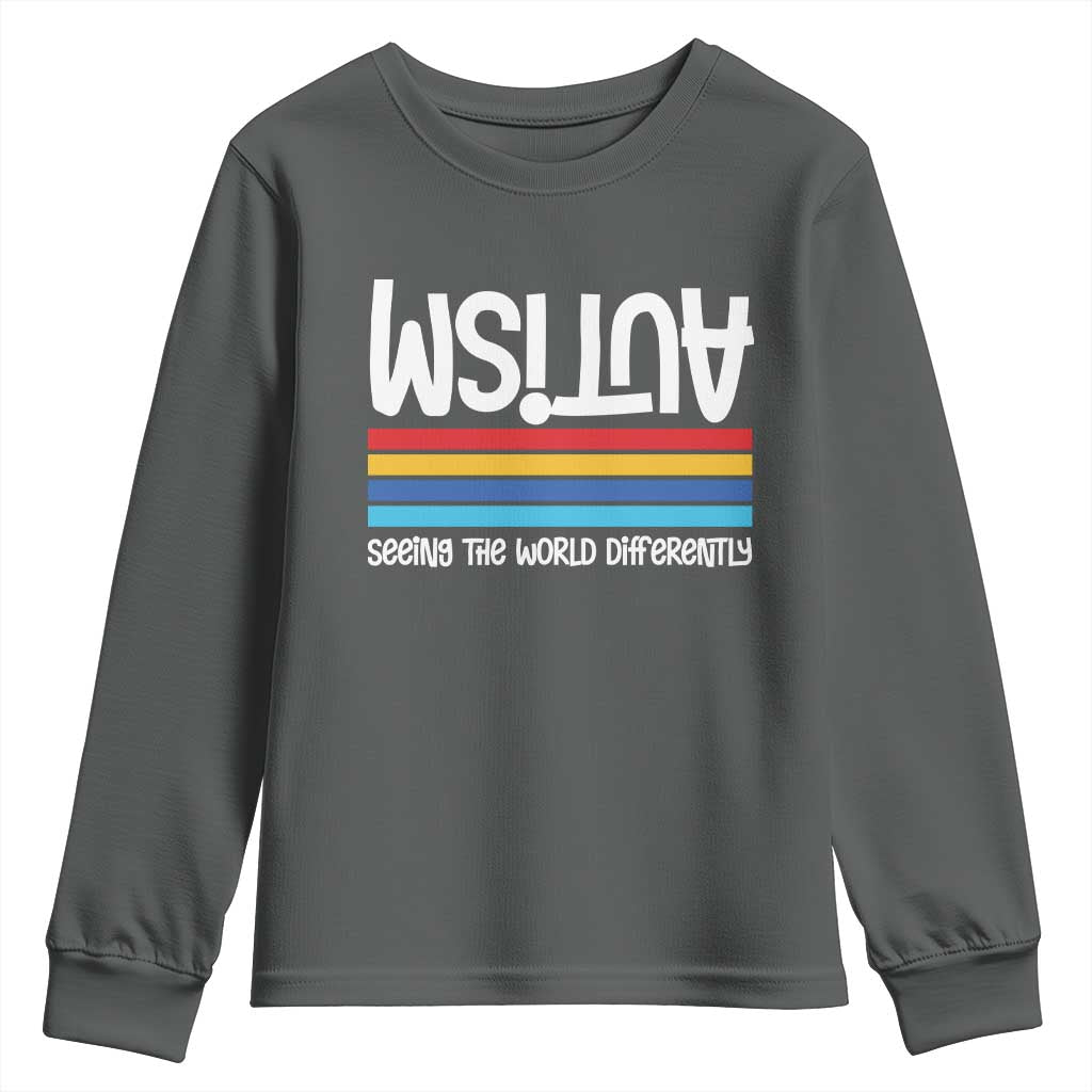 Autism Awareness Youth Sweatshirt Seeing the World Differently ASD Month Support TS10 Dark Heather Print Your Wear