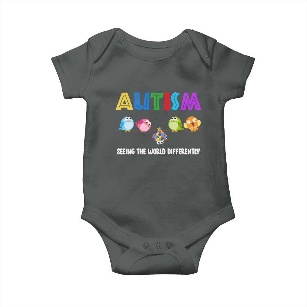 Autism Awareness Baby Onesie Seeing the World Differently ASD Cute Puzzle Pieces Owl TS10 Dark Heather Print Your Wear