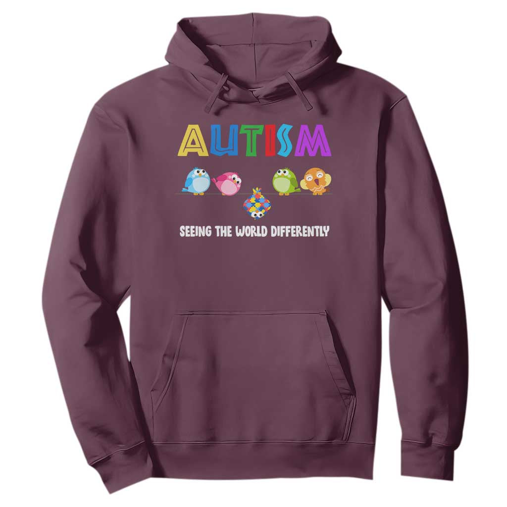 Autism Awareness Hoodie Seeing the World Differently ASD Cute Puzzle Pieces Owl TS10 Maroon Print Your Wear