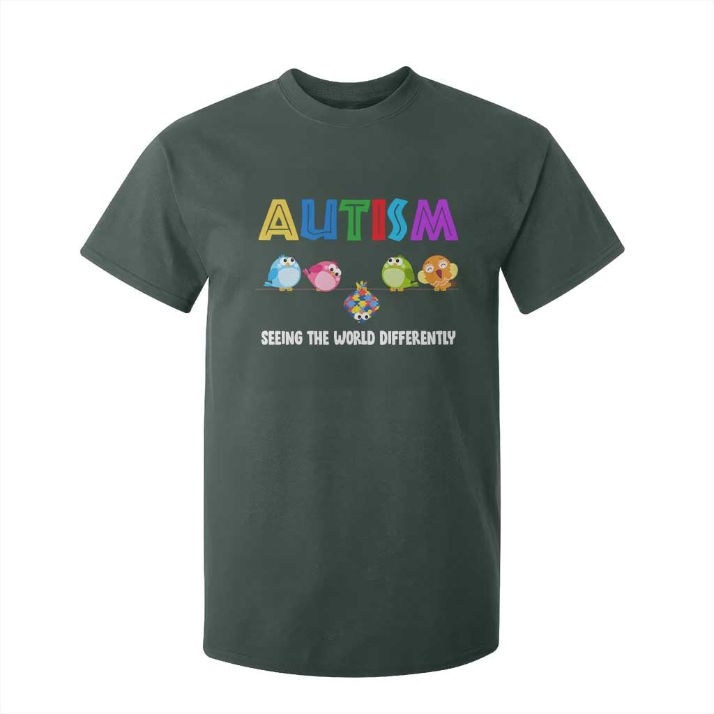 Autism Awareness T Shirt For Kid Seeing the World Differently ASD Cute Puzzle Pieces Owl TS10 Dark Forest Green Print Your Wear