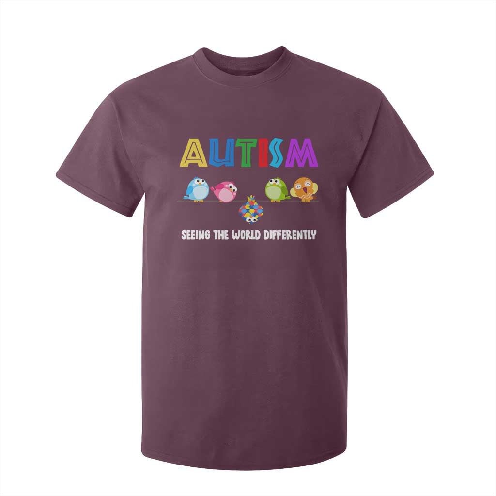 Autism Awareness T Shirt For Kid Seeing the World Differently ASD Cute Puzzle Pieces Owl TS10 Maroon Print Your Wear
